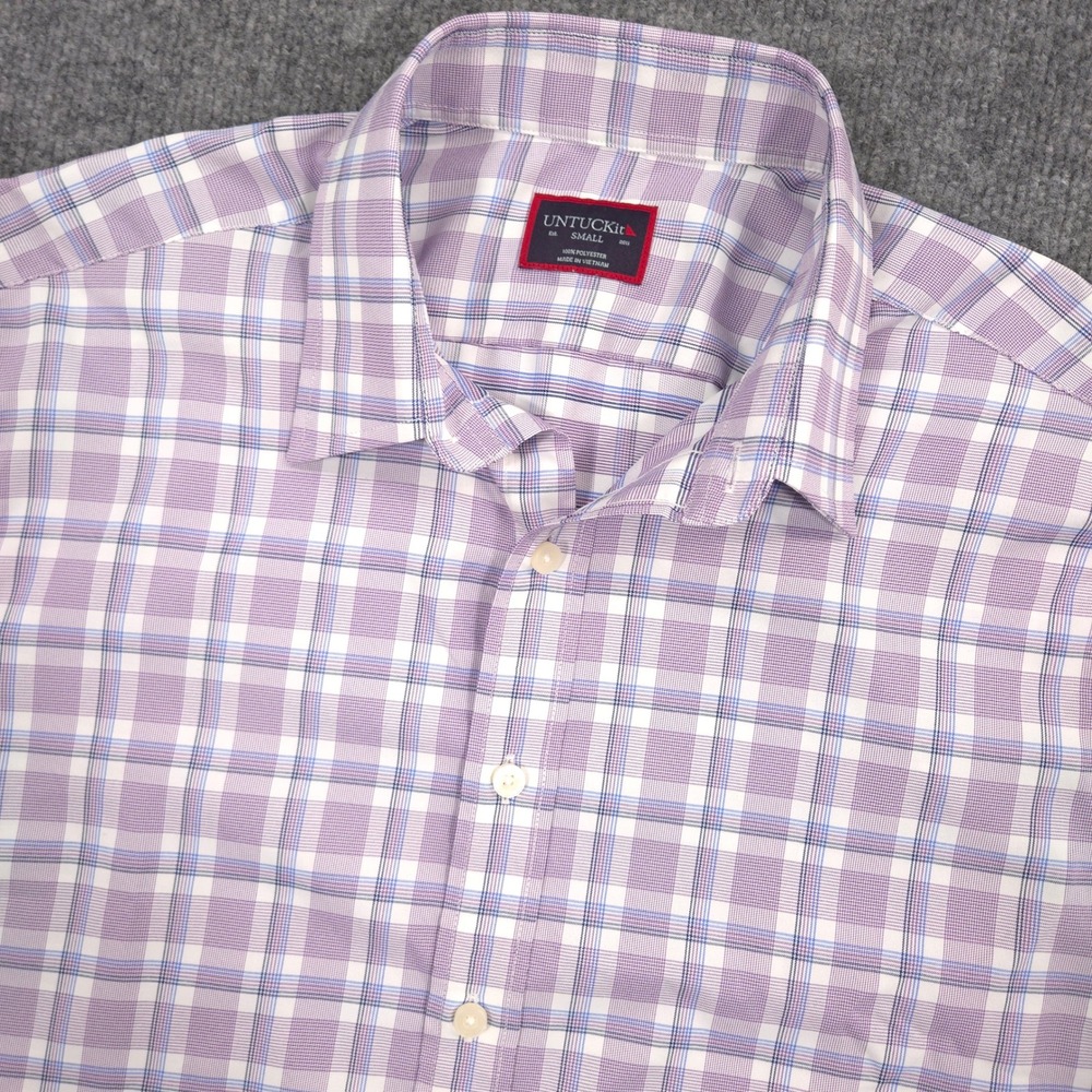 UNTUCKit Shirt Mens S Lavender Blue Glen Plaid Passetto Performance Long Sleeve - Picture 2 of 8